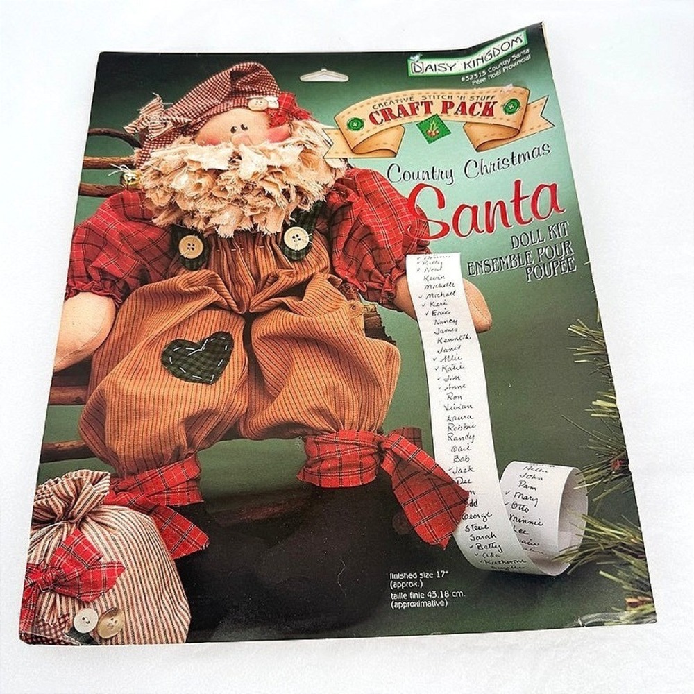 Daisy Kingdom Country Christmas Santa Doll Kit DIY Plaid Fabric Craft Pack NEW